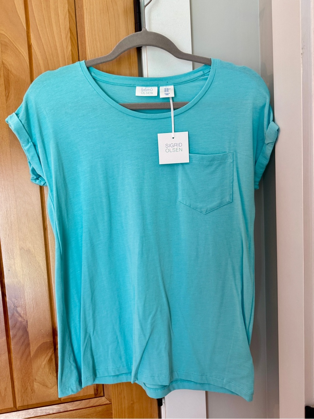 NWT Sigrid Olsen Modal Shirt Sleeve Pocket Tee With Stretch